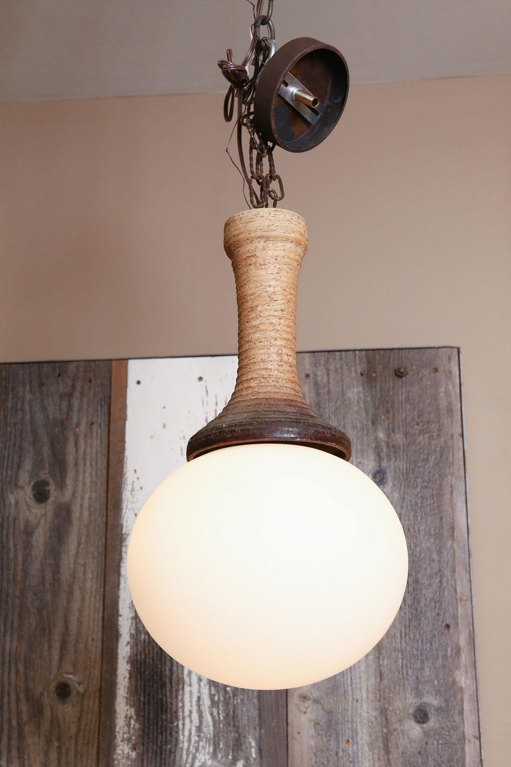 Hand-Thrown California Modern Style Stoneware and Milk Glass Modern Pendant In Good Condition In Houston, TX
