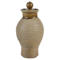Vintage Hand Thrown Stoneware Ceramic Vessel with Lid