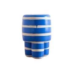 Hand-thrown Stoneware Milking Stool in Blue Stripe Glaze