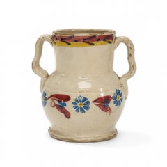 Hand-Thrown Terracotta Jug, Floral Motif, Antique from Puglia, 1880