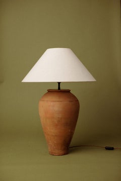 Hand-Thrown Turkish Ceramic Terracotta Table Lamp 20th-Century Antique