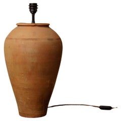 Hand-Thrown Turkish Ceramic Terracotta Table Lamp 20th-Century Antique