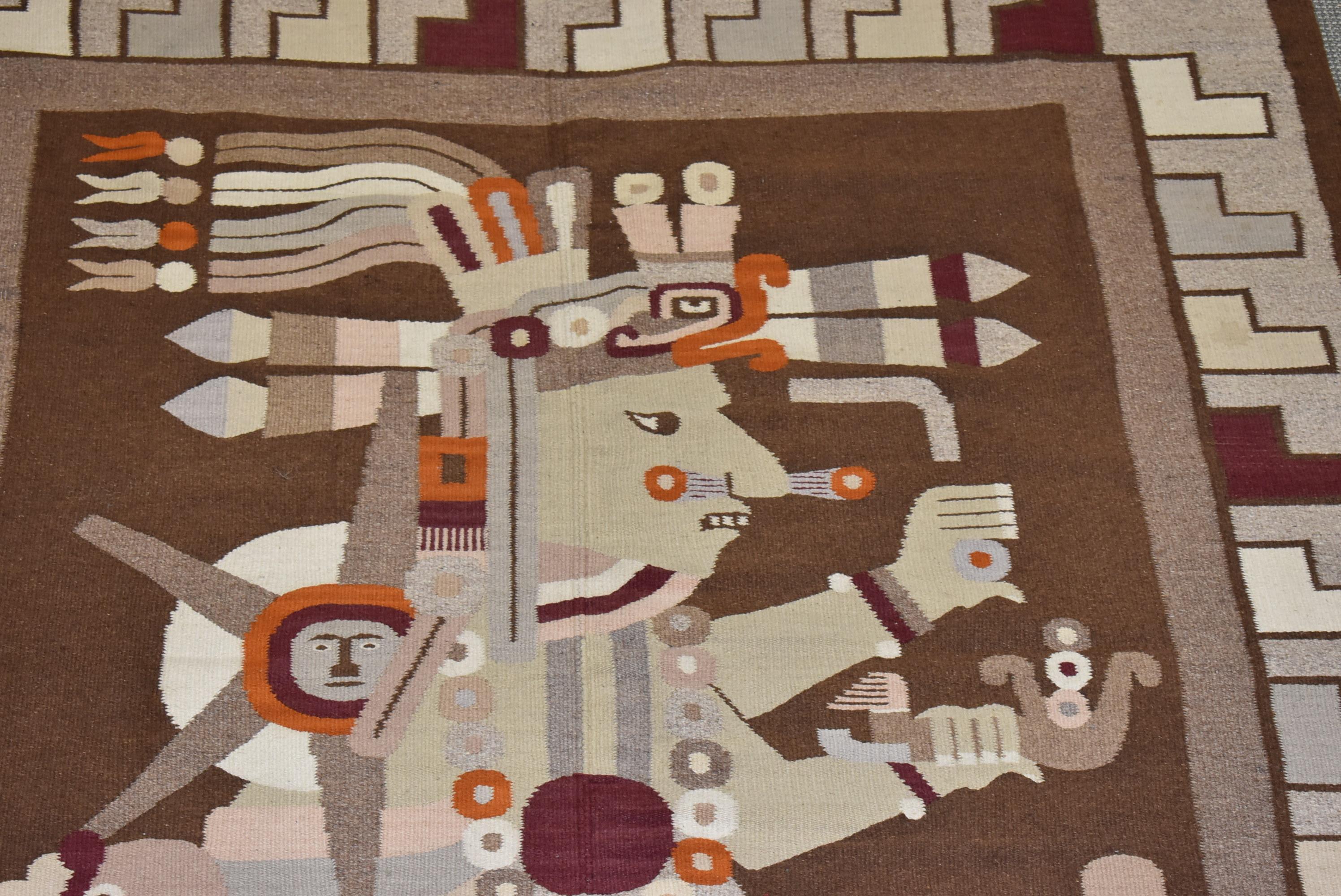 Handgeflochtener Wollteppich mit Montezuma-Stil im südamerikanischen Stil (Südamerikanisch) im Angebot
