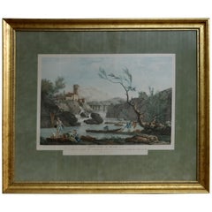 Hand Tinted French Harbor Fishing Scene Engraving after J. Vernet, circa 1870