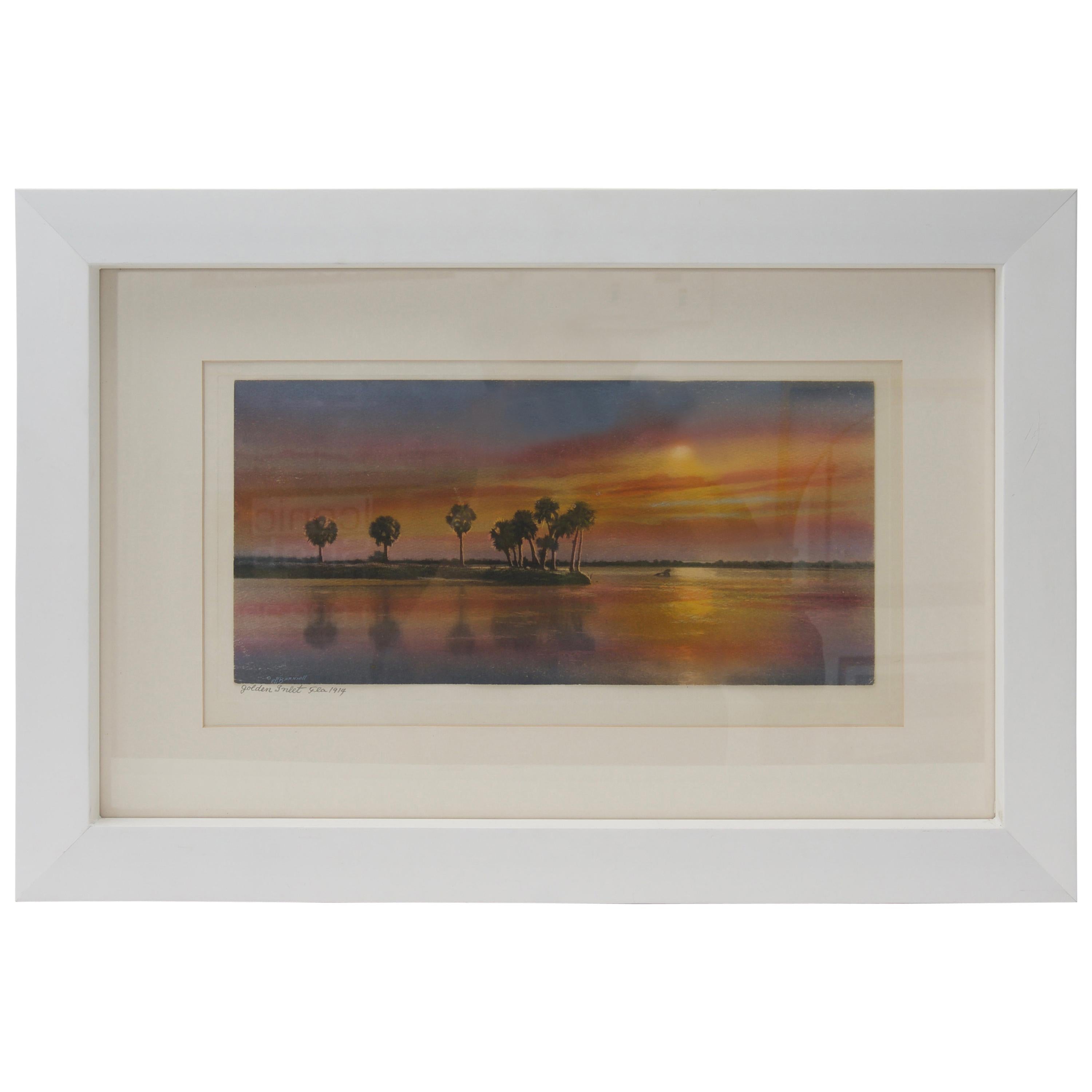 Hand Tinted Print "Golden Inlet" by Barnhill For Sale