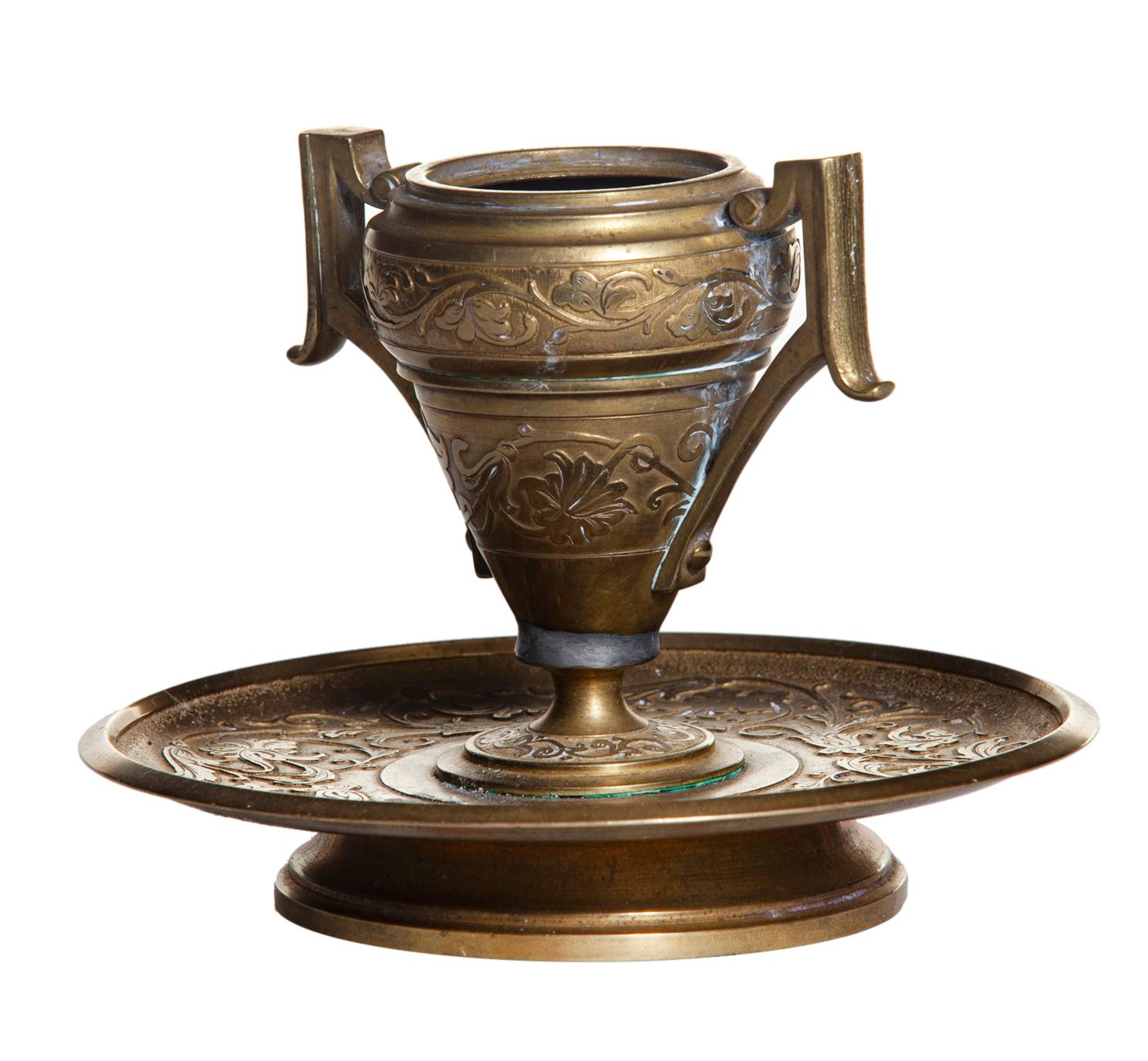Hand-Crafted Hand Tooled Brass Candle Holder For Sale