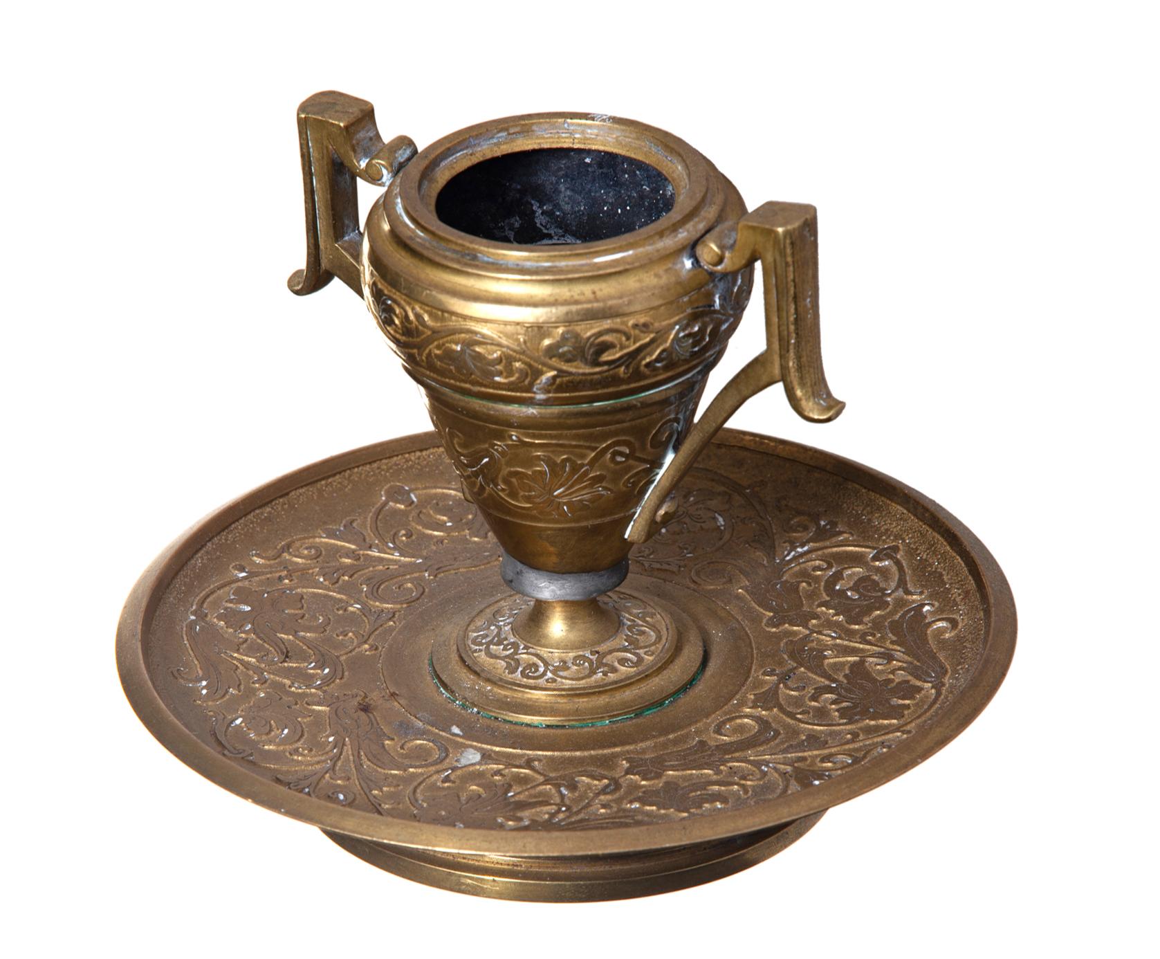 20th Century Hand Tooled Brass Candle Holder For Sale
