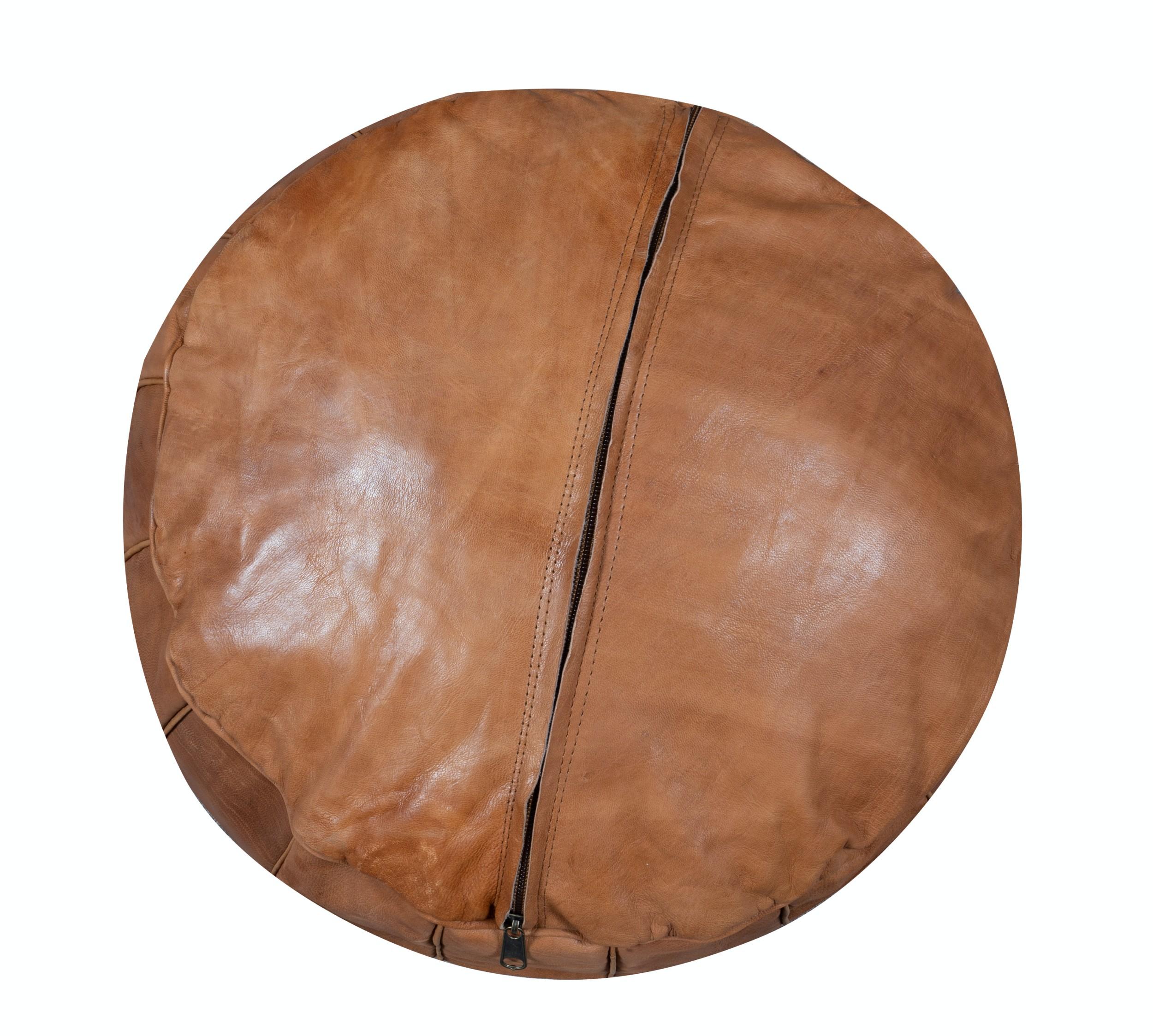 Moderne Pouf en cuir Geniune rond Brown, usiné à la main. NON TAMPONNÉ. Option personnalisée disponible en vente