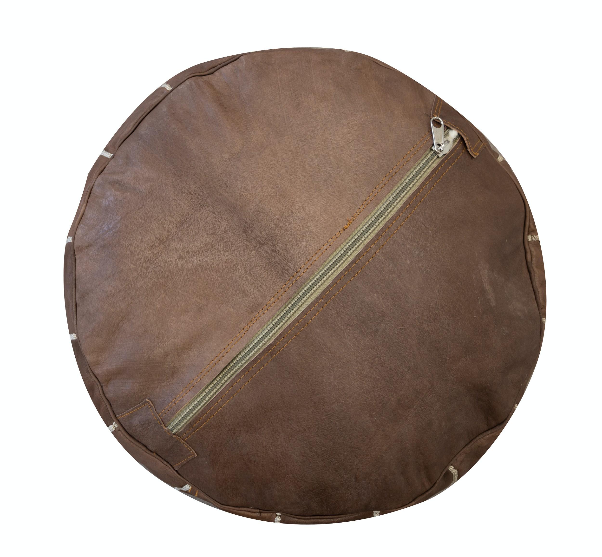 Moderne Pouf en cuir Geniune rond Brown, usiné à la main. NON TAMPONNÉ. Option personnalisée disponible en vente