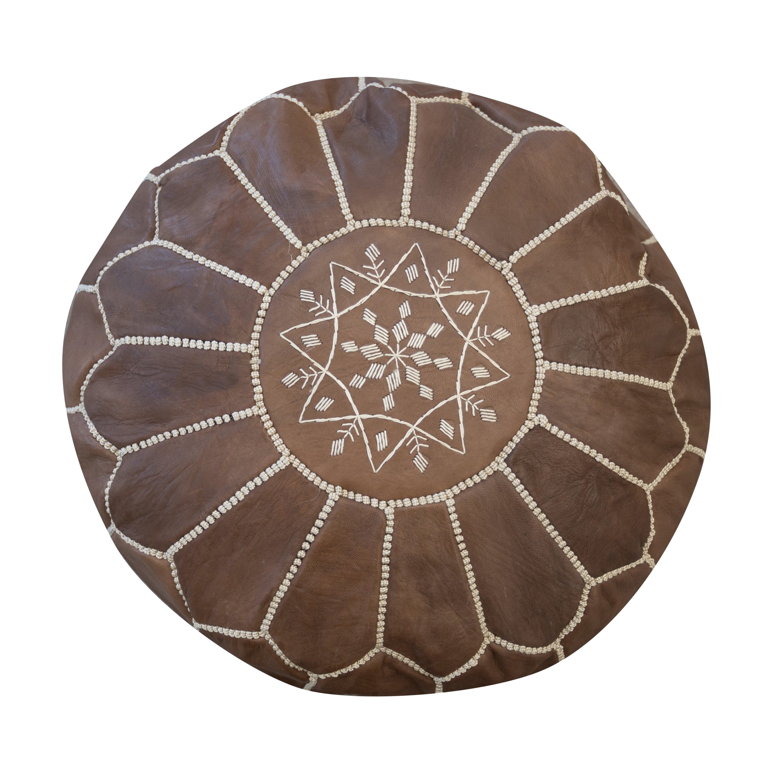 Pouf en cuir Geniune rond Brown, usiné à la main. NON TAMPONNÉ. Option personnalisée disponible