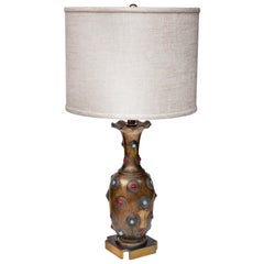 Hand Tooled Jewel Studded Brass Lamp