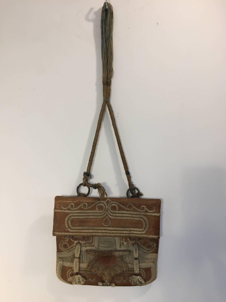 Hand Tooled Leather African Tribal Moroccan Shoulder Bag For Sale at