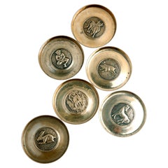 Hand Tooled Mid Century Brass Coasters Animal Motif Set/6