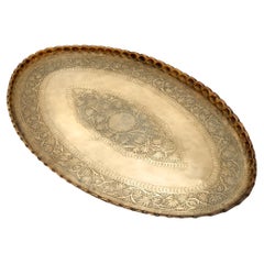 Hand Tooled Moroccan Etched Large Brass Oval Tray