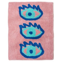 Hand Tufted Blush Pink and Teal Evil Eye Accent Rug