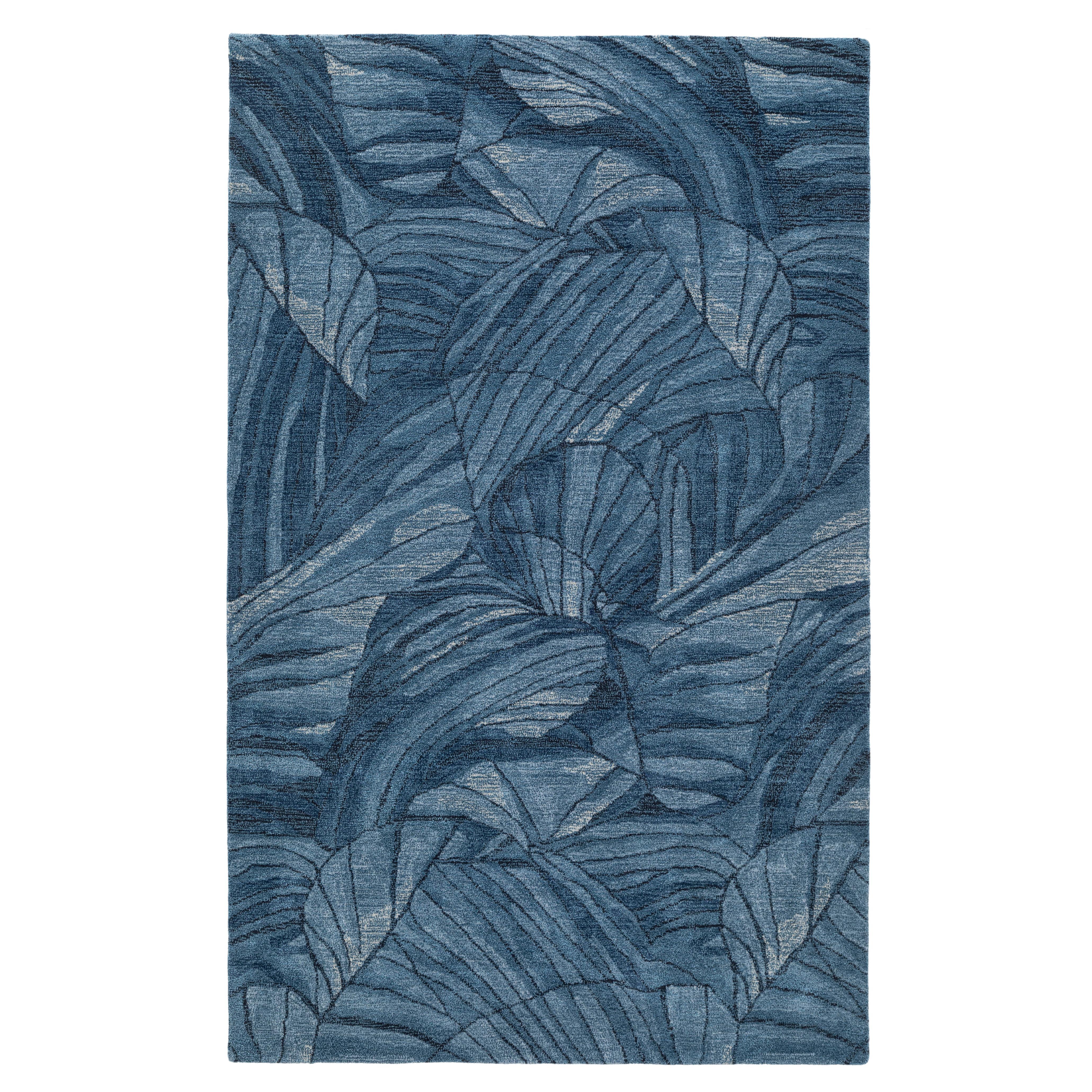Hand-Tufted Floral 5'x8' Wool and Viscose Blue Rug for Timeless Elegance For Sale