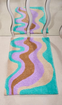 Hand Tufted Lavender, White, Teal, Brown Wavy Rug