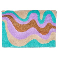 Hand Tufted Lavender, White, Teal, Brown Wavy Rug