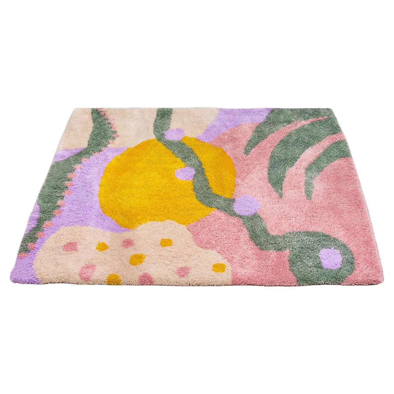 Hand Tufted Pastel Tropical Collage Rug For Sale