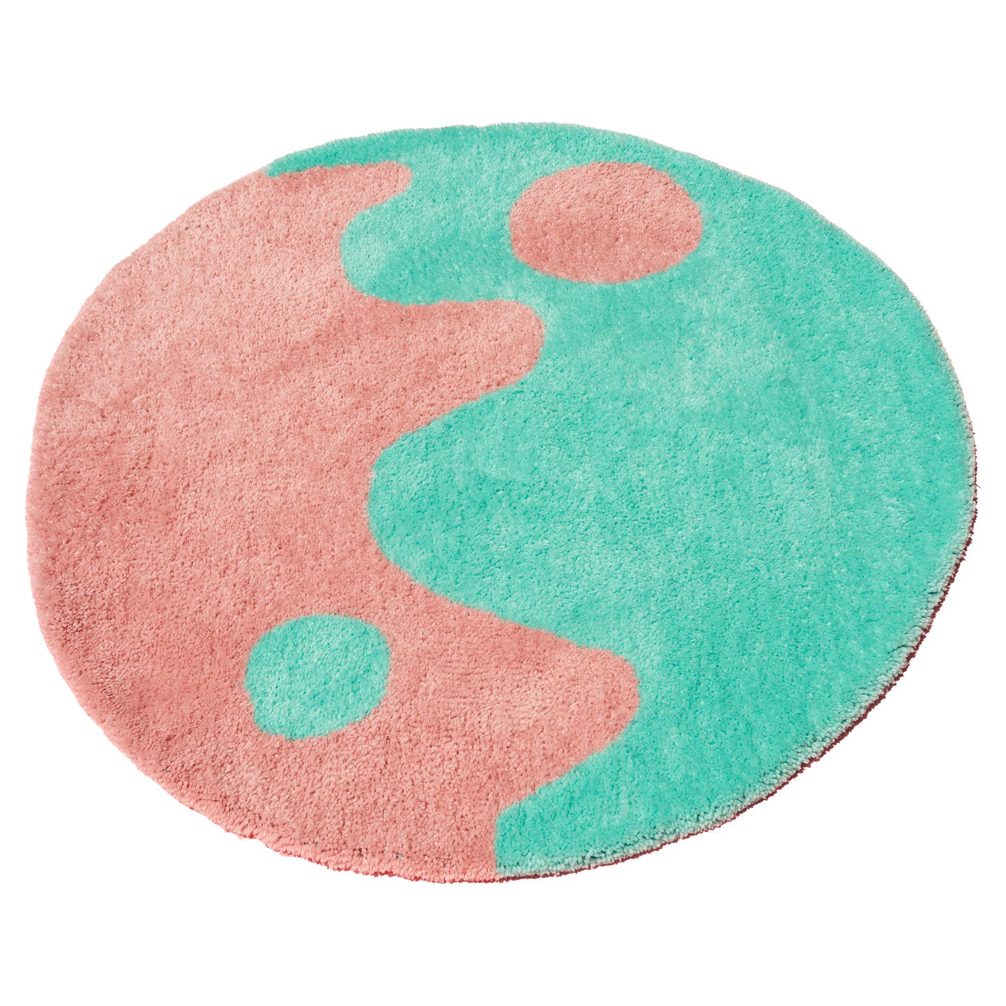 Hand Tufted Pink and Teal Modern Yin Yang Accent Rug  For Sale