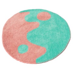 Handgetufteter moderner Yin- Yang-Akzent-Teppich in Rosa und Teal 