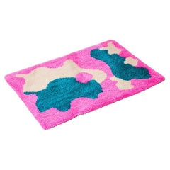 Hand Tufted Pink, Teal, and Cream Abstract Cow Area Rug
