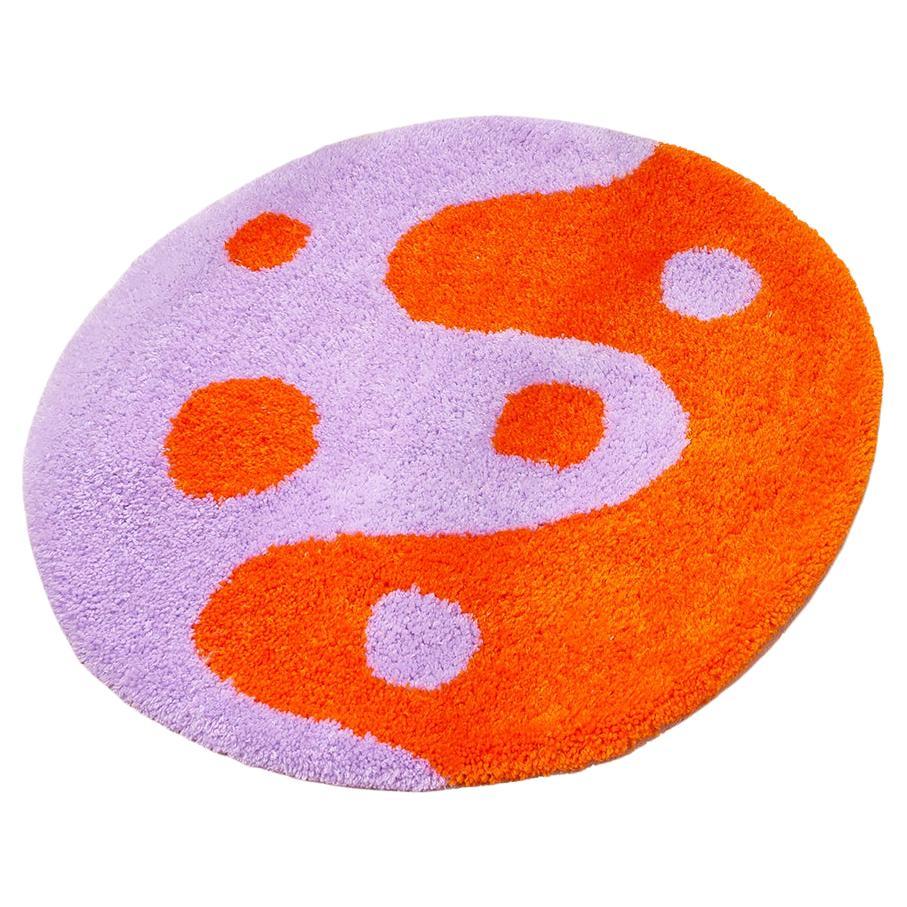 Hand Tufted Purple and Orange Yin Yang Dot Rug