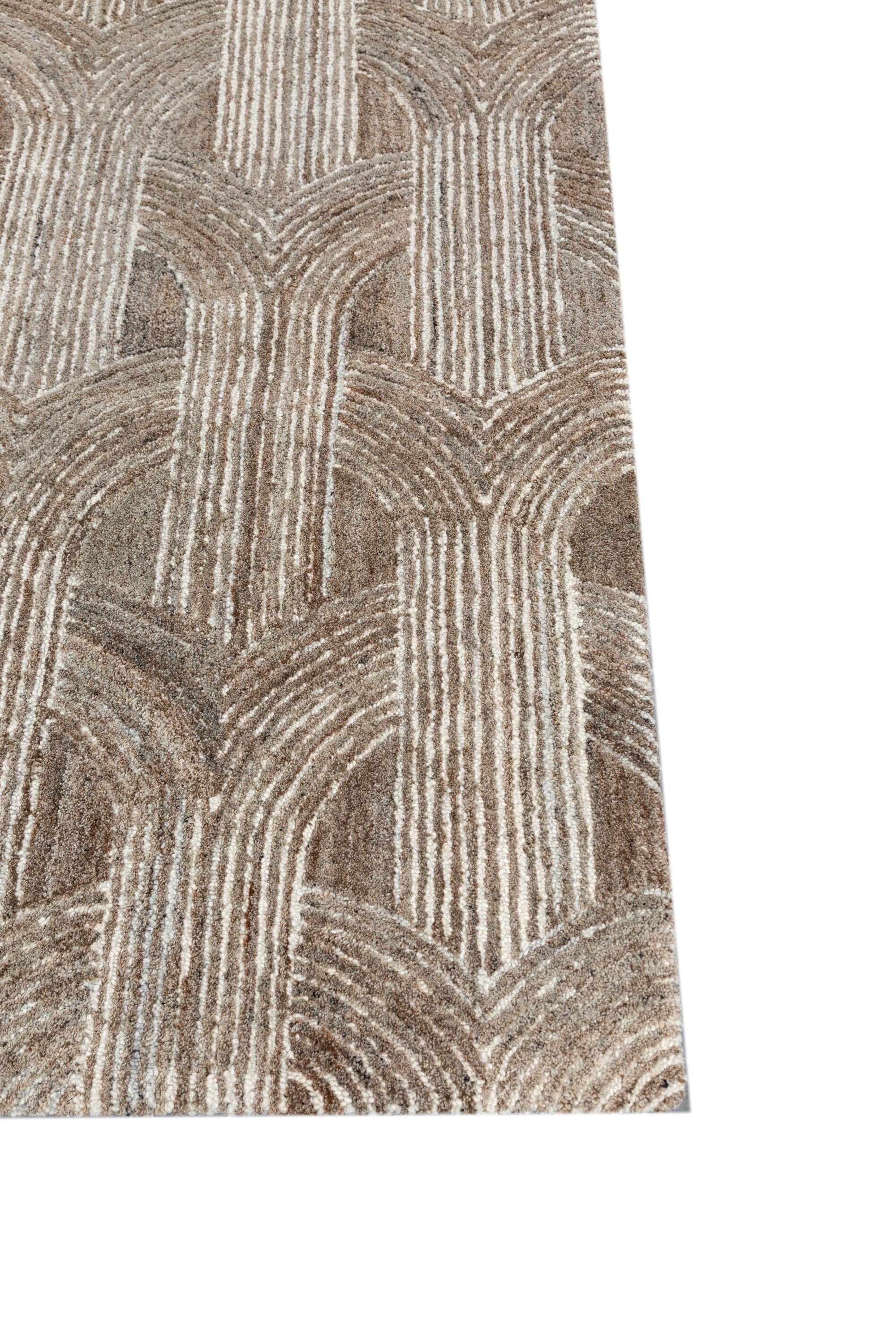Handgetufteter Teppich aus Wolle und Viskose in Grau und Weiß, modernes abstraktes Design (Moderne) im Angebot