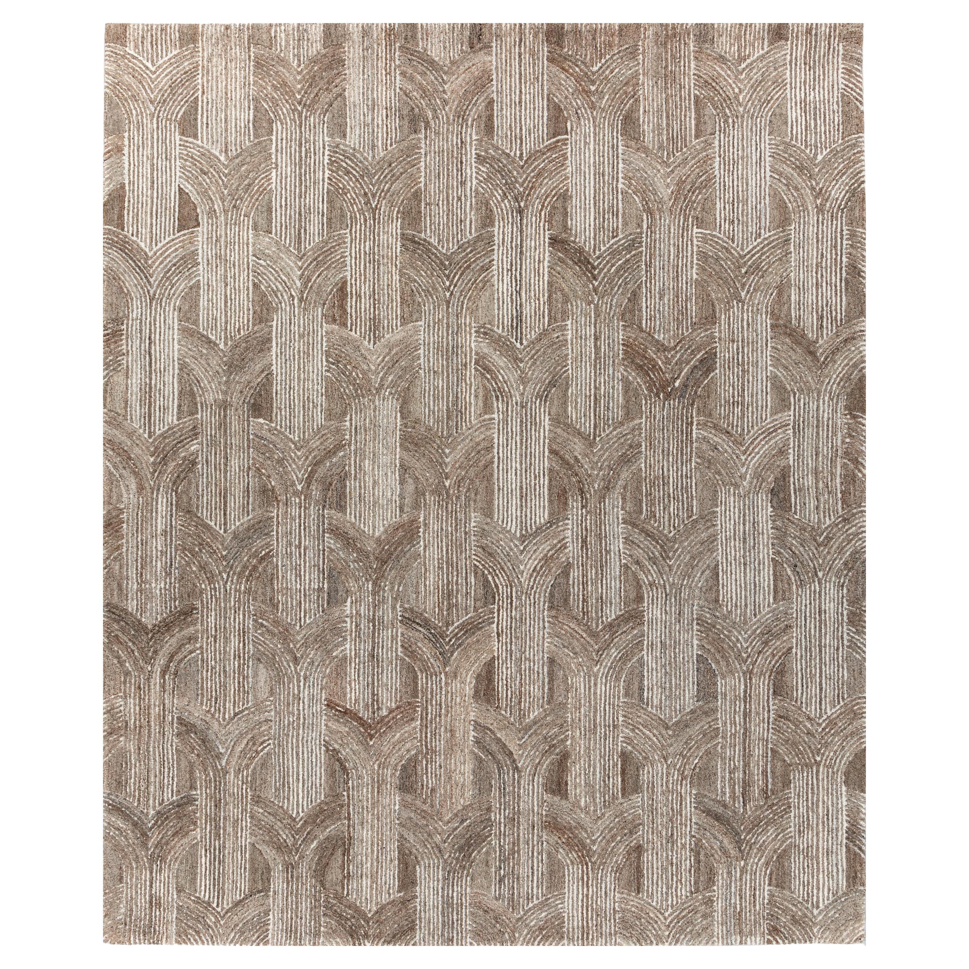 Alfombra de lana y viscosa tejida a mano en gris y blanco, diseño abstracto moderno