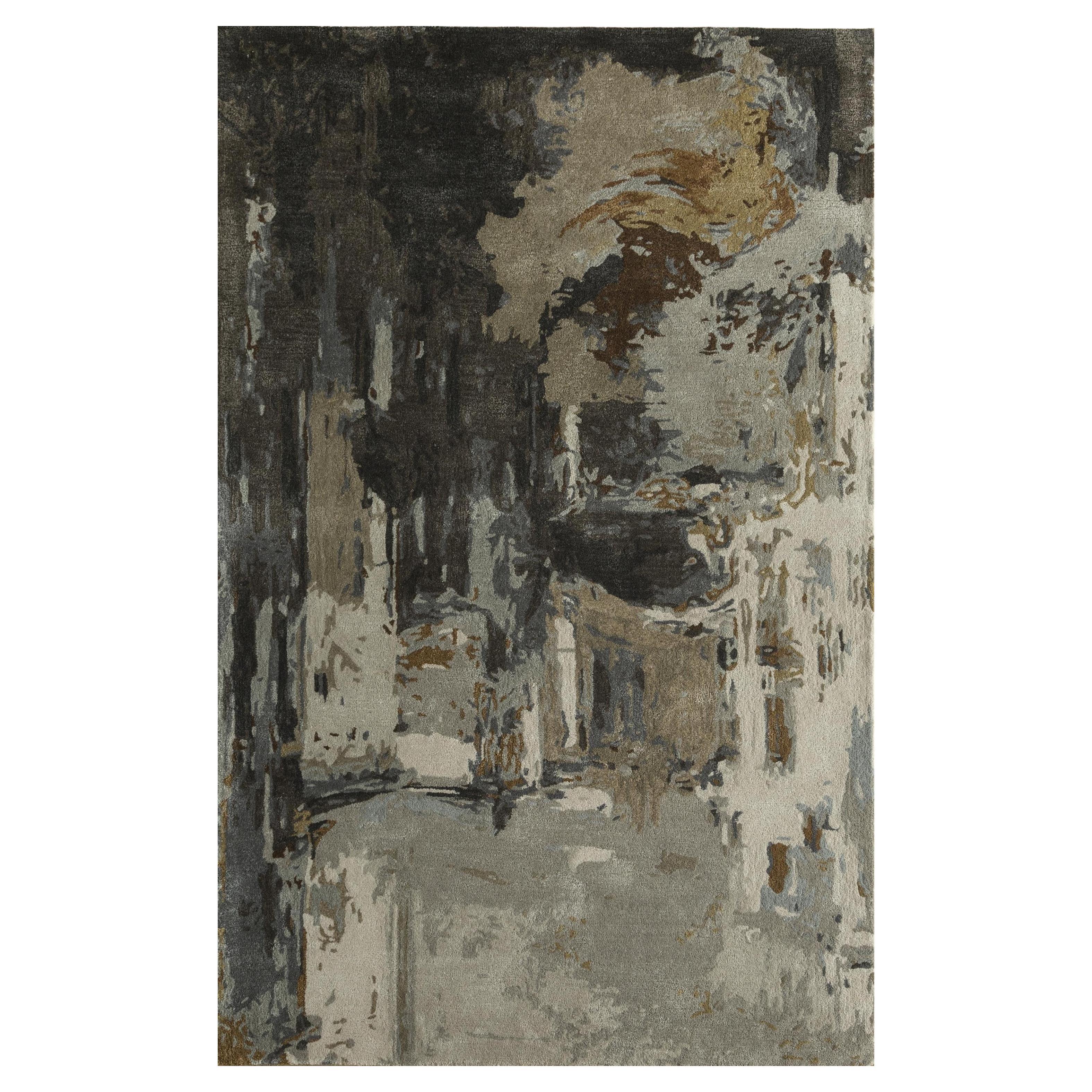 Hand-Tufted Wool Rug in Classic Gray and Liquorice, Artistic Abstract Design