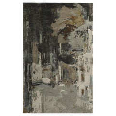 Alfombra de lana tejida a mano en gris clásico y regaliz, diseño artístico abstracto