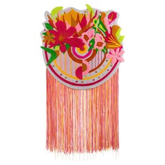 Hand-tufted wool tapestry, contemporary art, Sunbirds and Flowers, Tjitske Storm