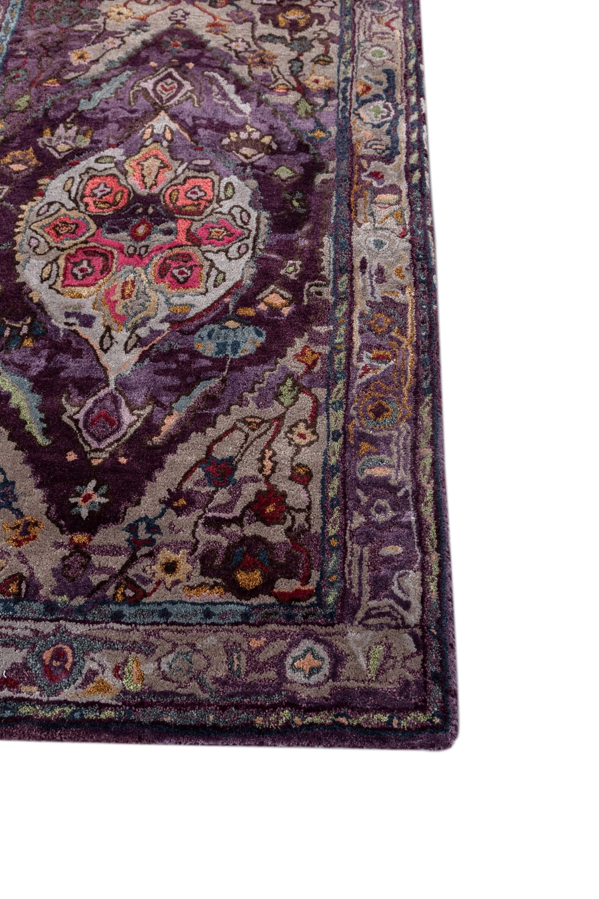 Revival Tapis en viscose de laine tufté à la main en violet tulipe et gris foncé, design transitionnel en vente