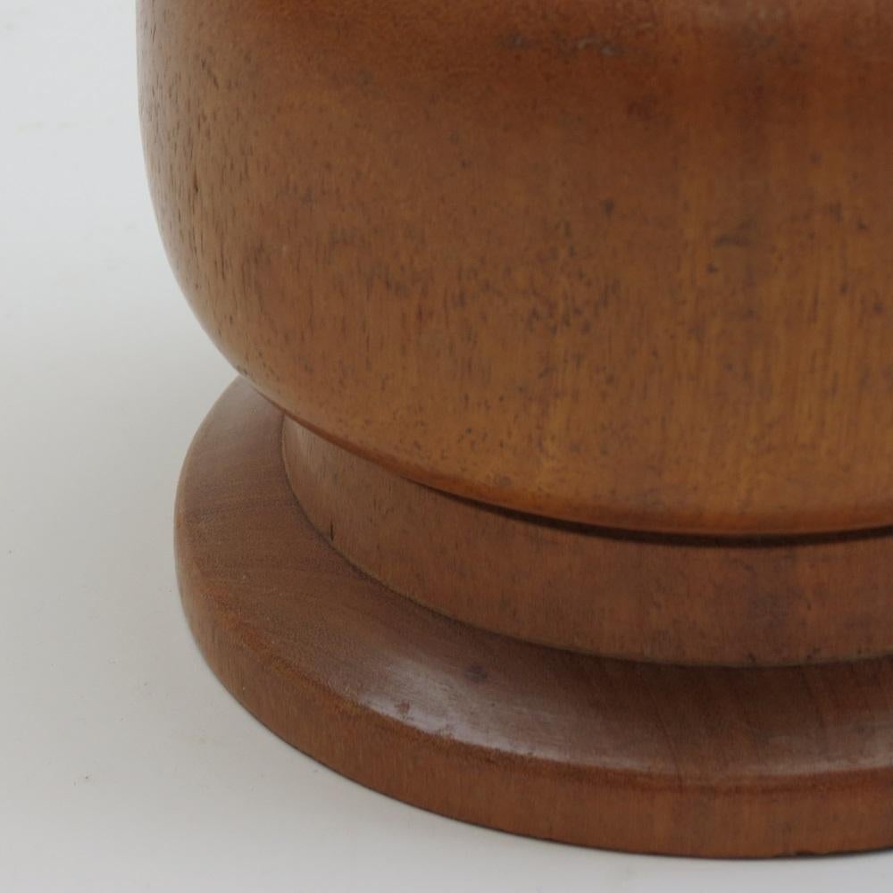 European Hand Turned Afrormosia Wooden Pot 1950s Signed
