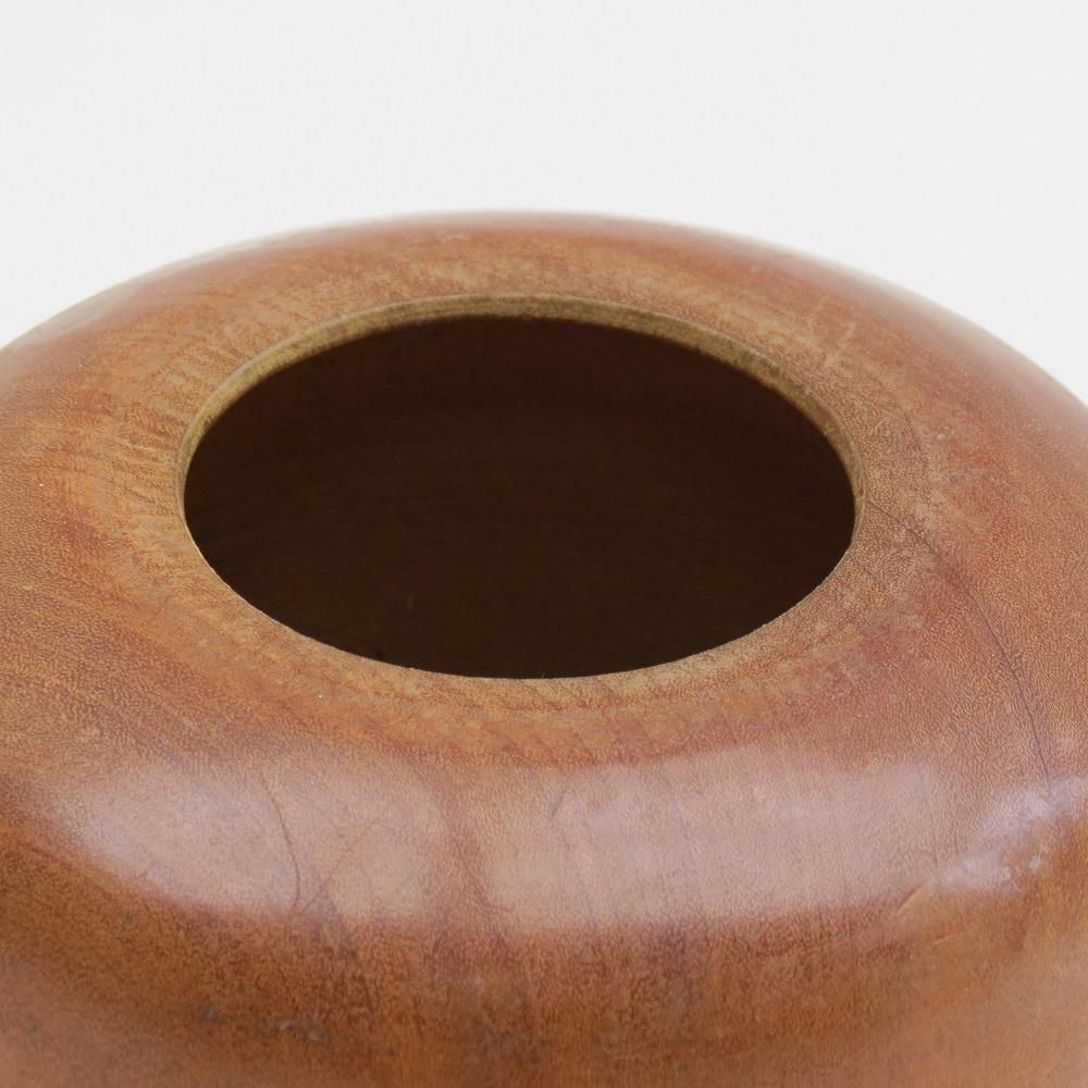 European Hand Turned Afrormosia Wooden Pot 1950s Signed For Sale