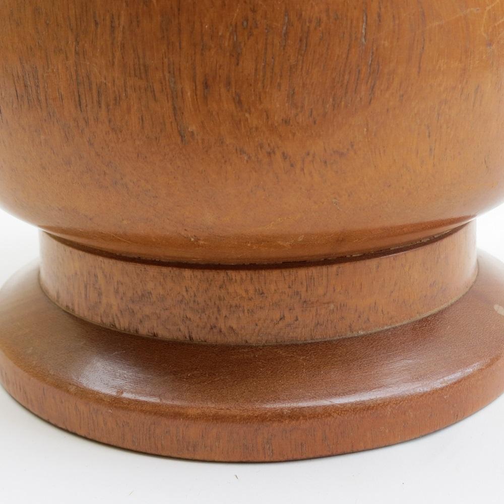 Teak Hand Turned Afrormosia Wooden Pot 1950s Signed For Sale