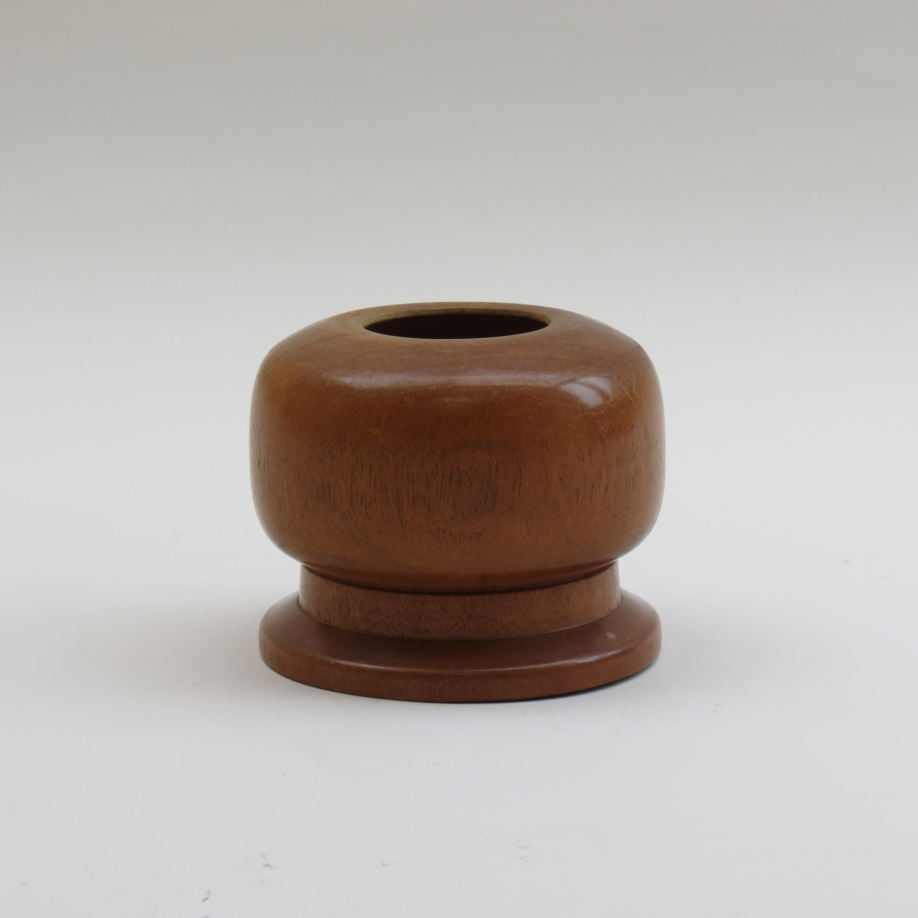 Hand Turned Afrormosia Wooden Pot 1950s Signed For Sale 1