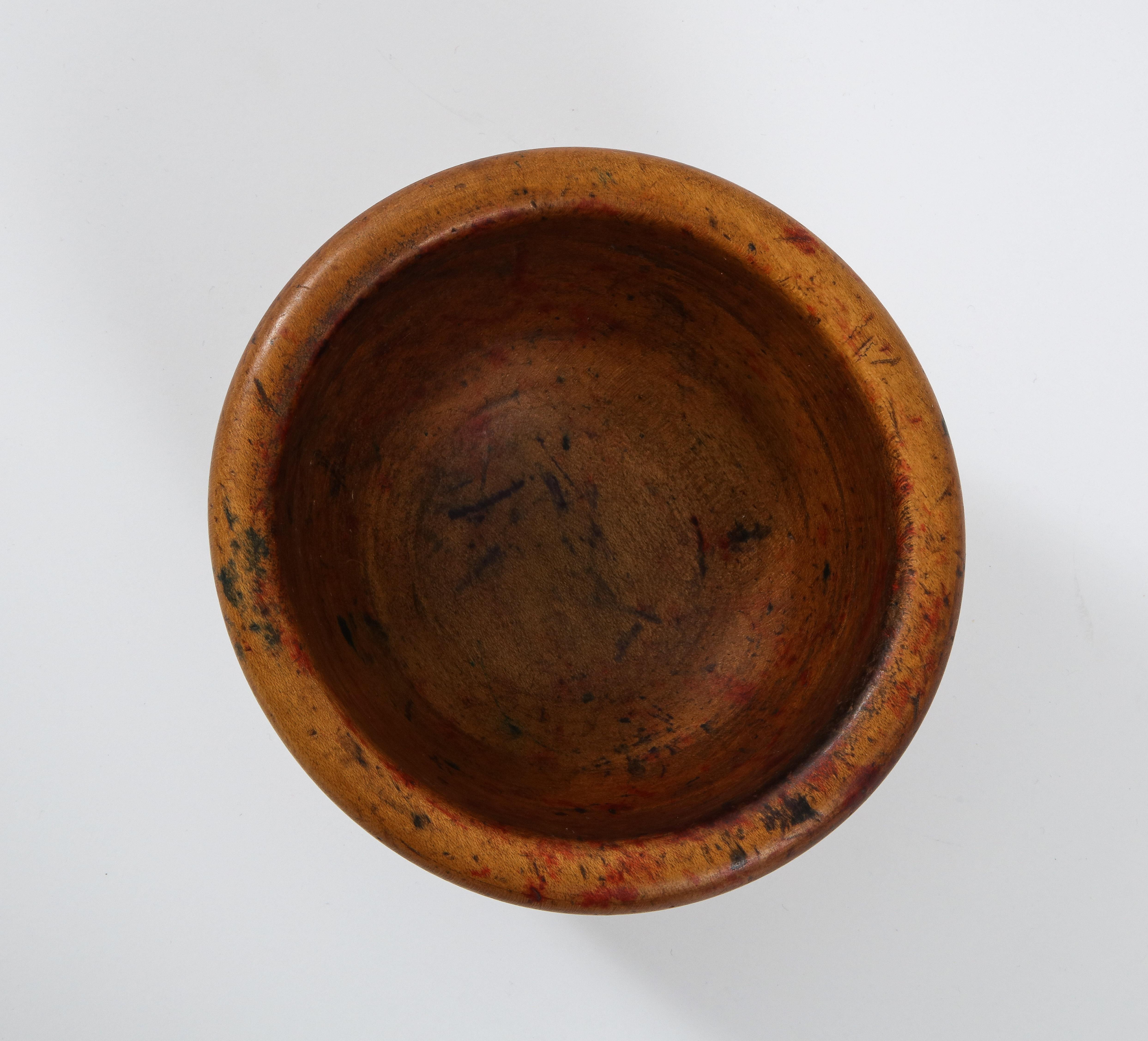Mid-20th Century Hand-Turned American Wood Bowl with Thick Rim