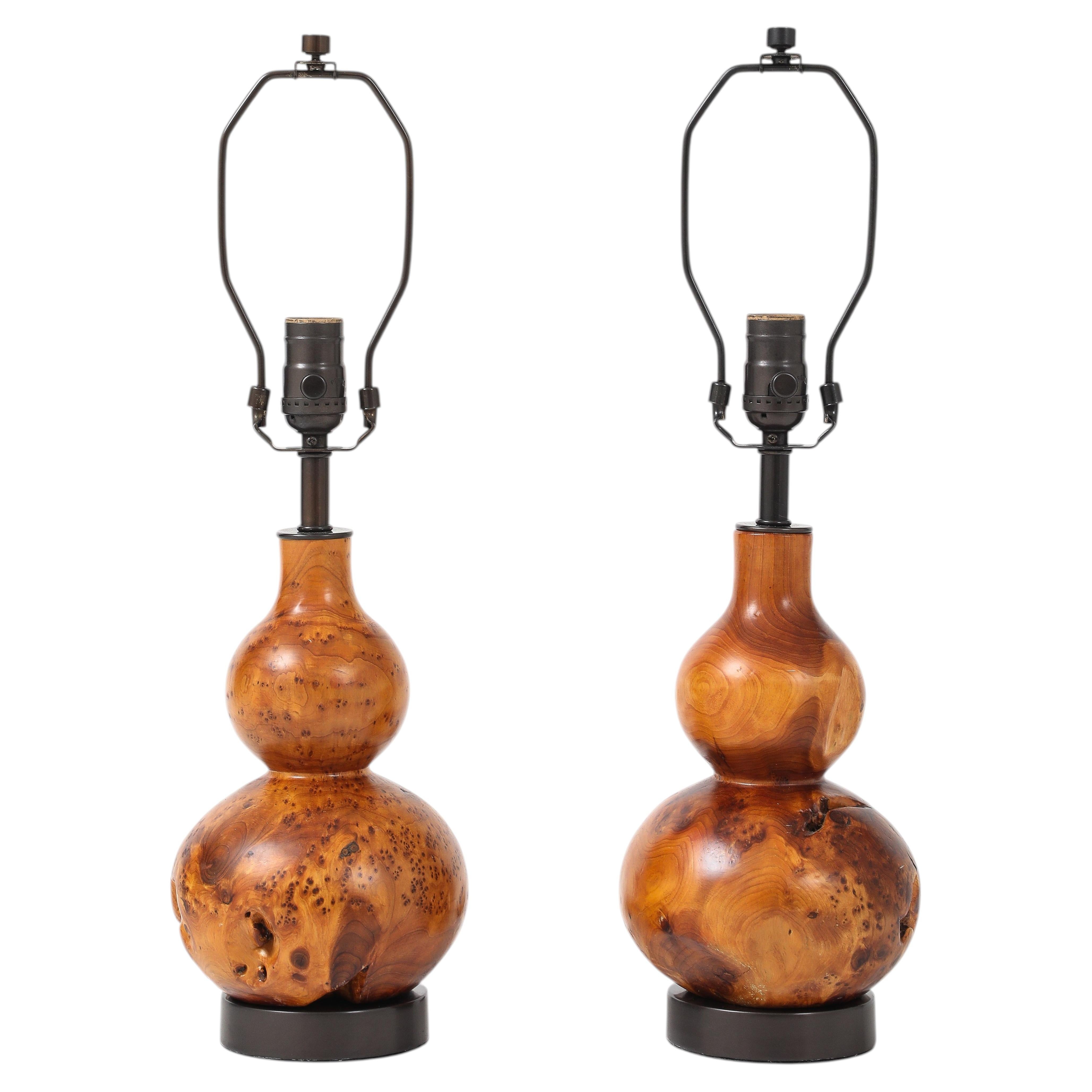 Hand Turned Burl Maple Lamps, Mel