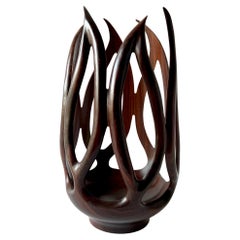 Hand Turned Carved Wood Decorative Flame Vase