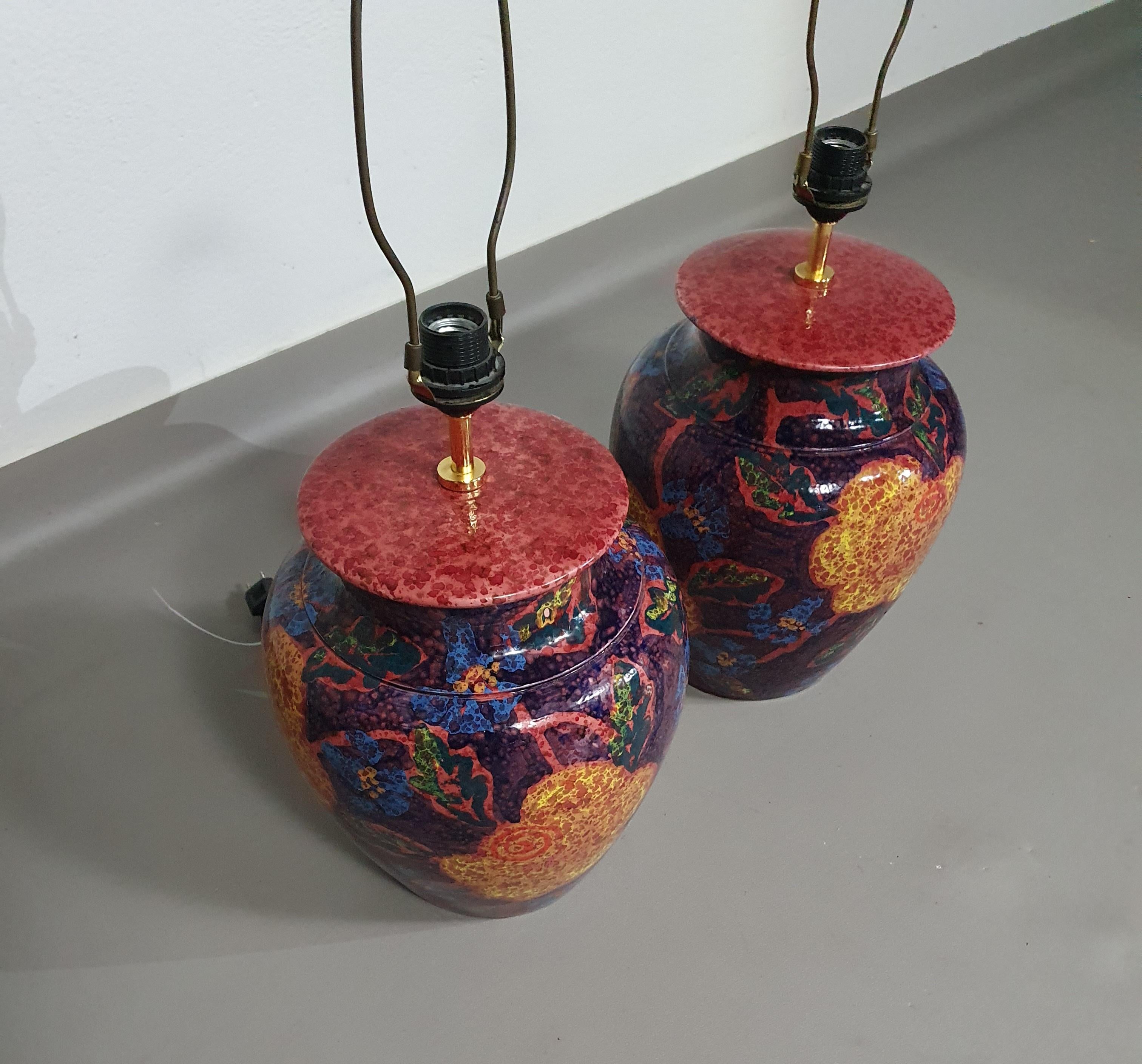 Porte-lampes en céramique / vase émaillé tournés à la main 70s  Hauteur 74  en vente 3