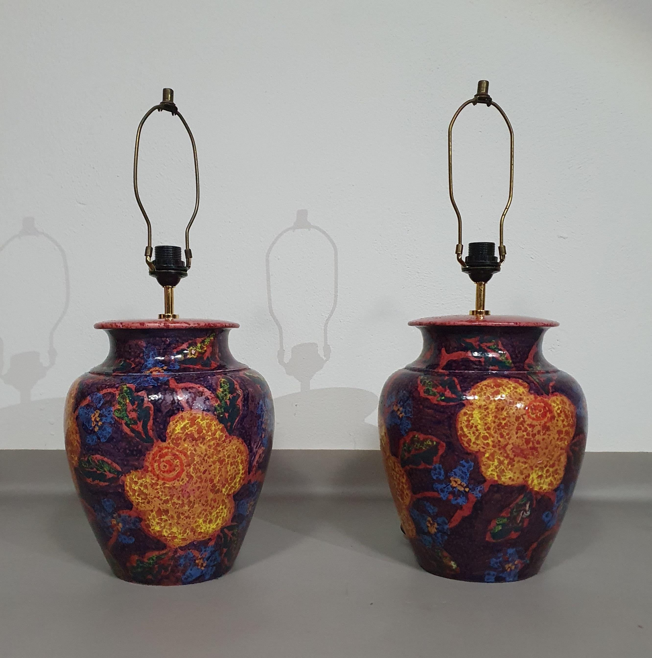 Hand - turned ceramic / glazed vase lamp holders 70s  Height 74  For Sale 6
