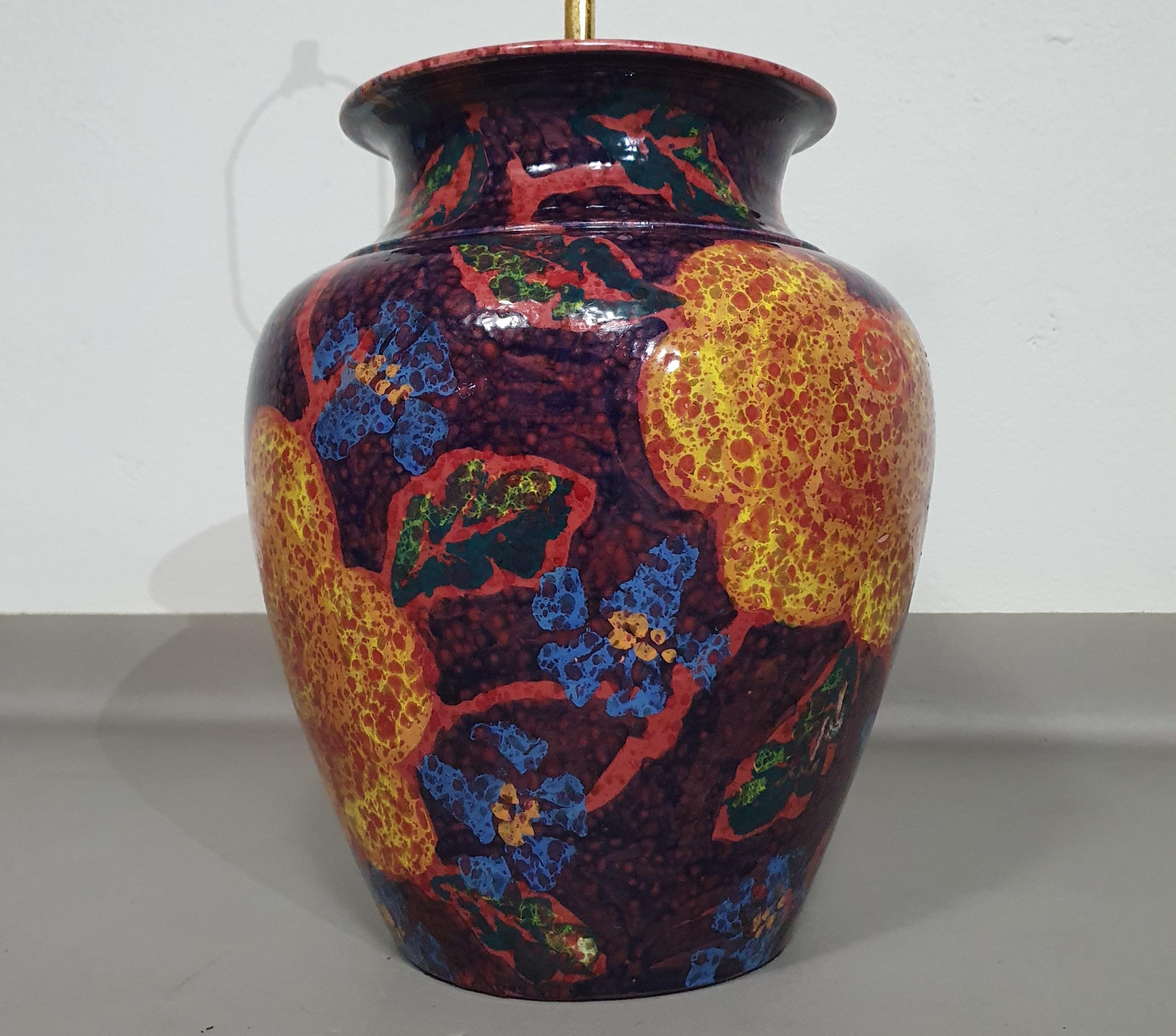 Italian Hand - turned ceramic / glazed vase lamp holders 70s  Height 74  For Sale