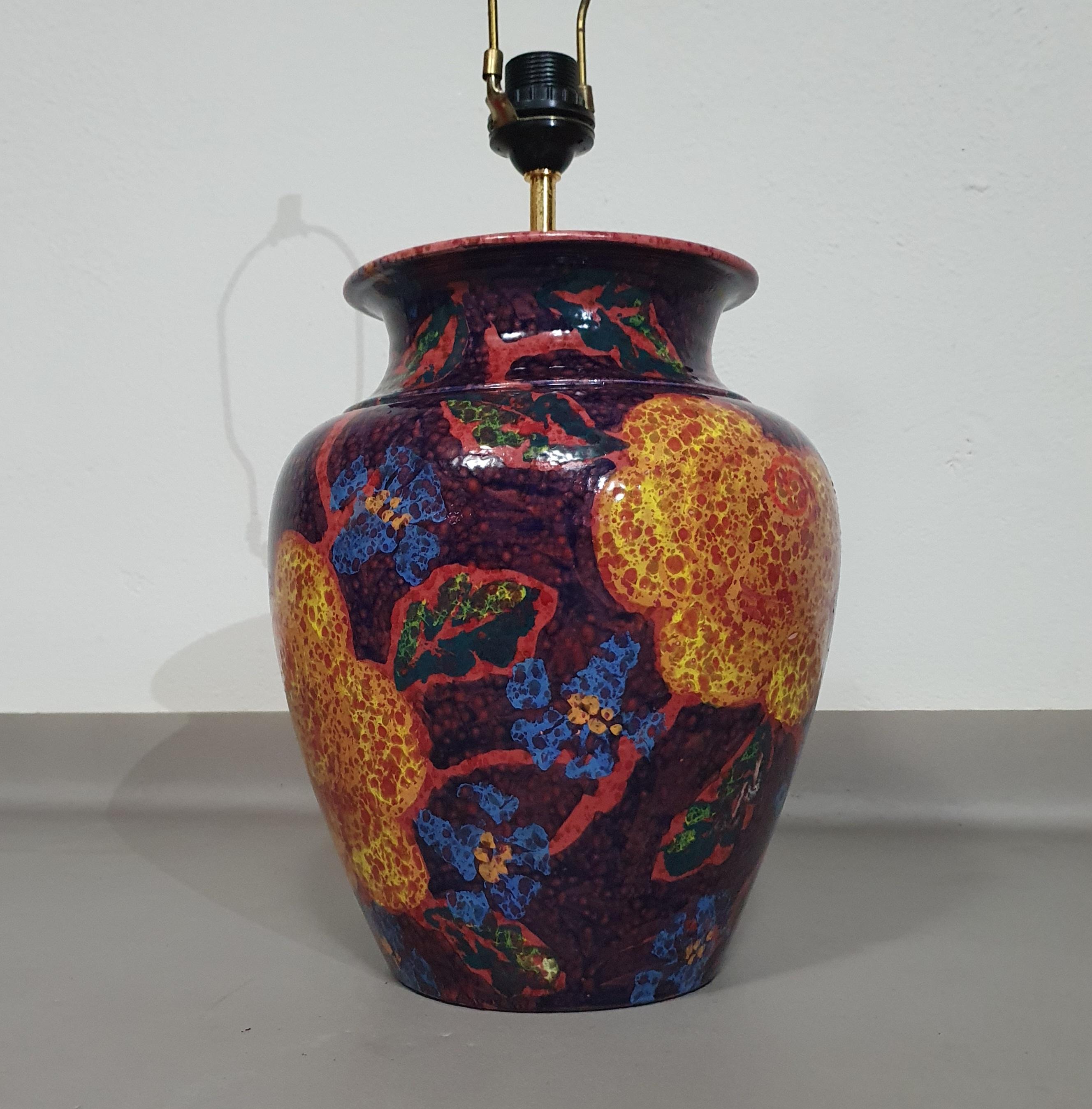 Vernissé Porte-lampes en céramique / vase émaillé tournés à la main 70s  Hauteur 74  en vente