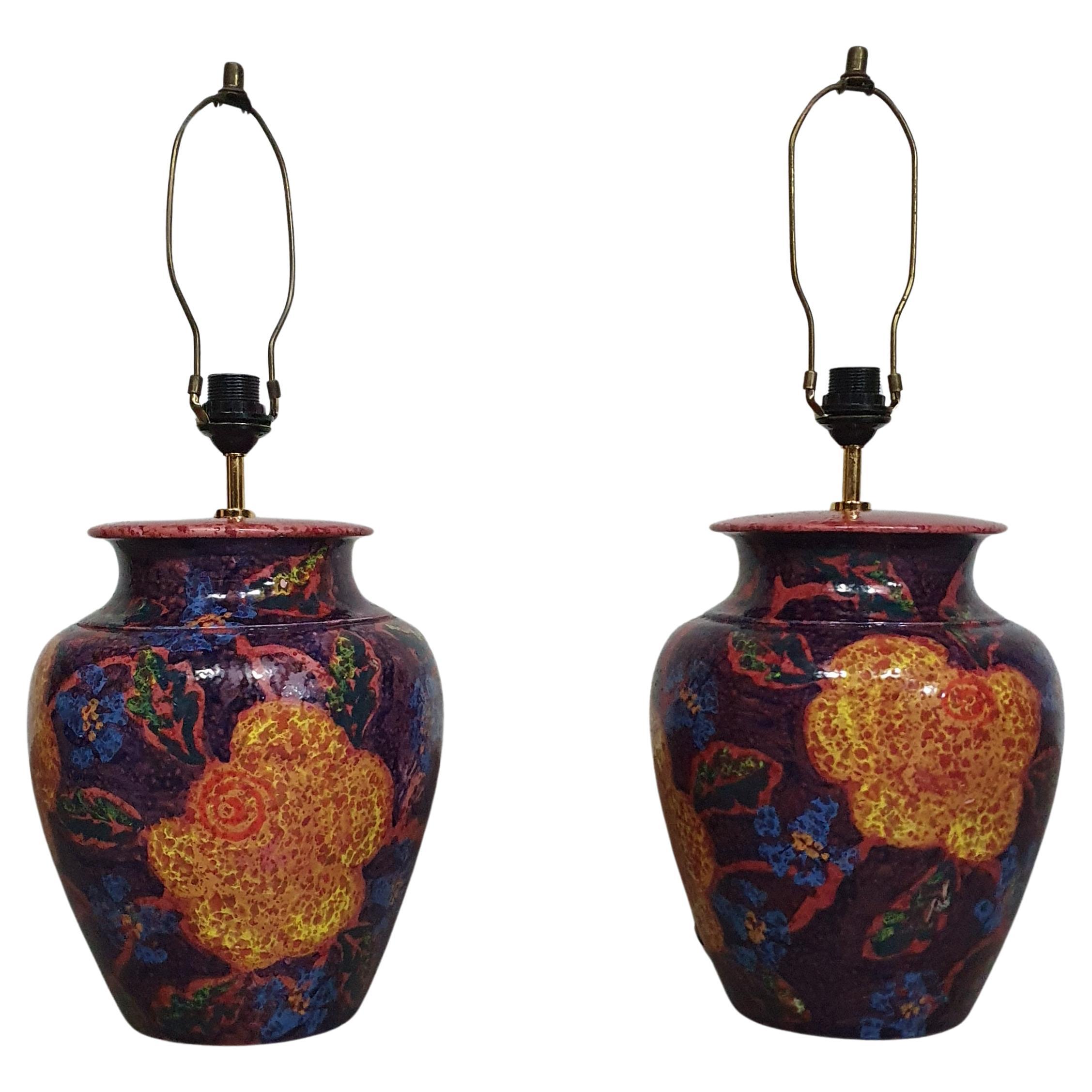 Porte-lampes en céramique / vase émaillé tournés à la main 70s  Hauteur 74  en vente