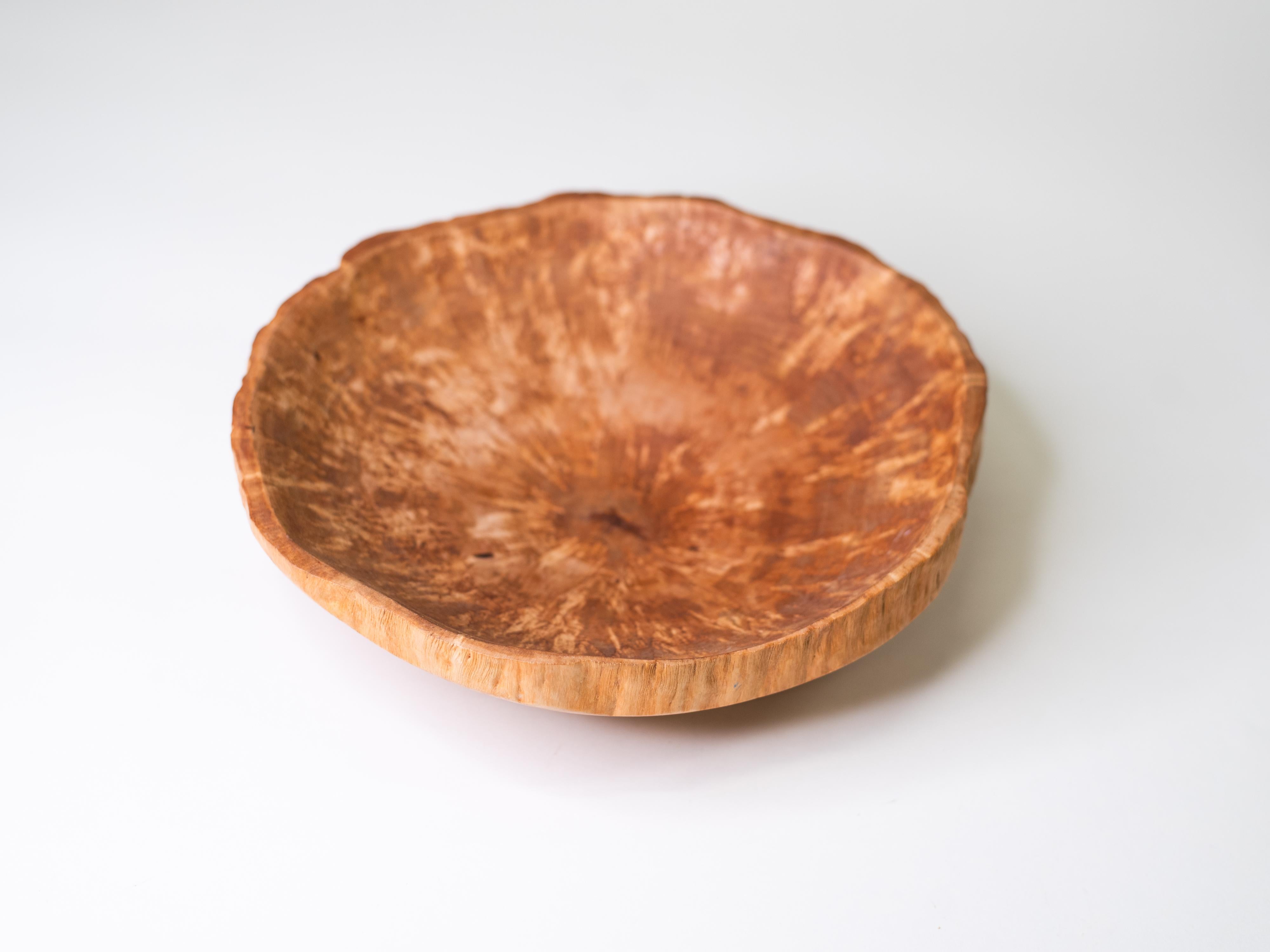 Folk Art Hand-Turned Curly Birch Bowl, Finland, 1970s For Sale