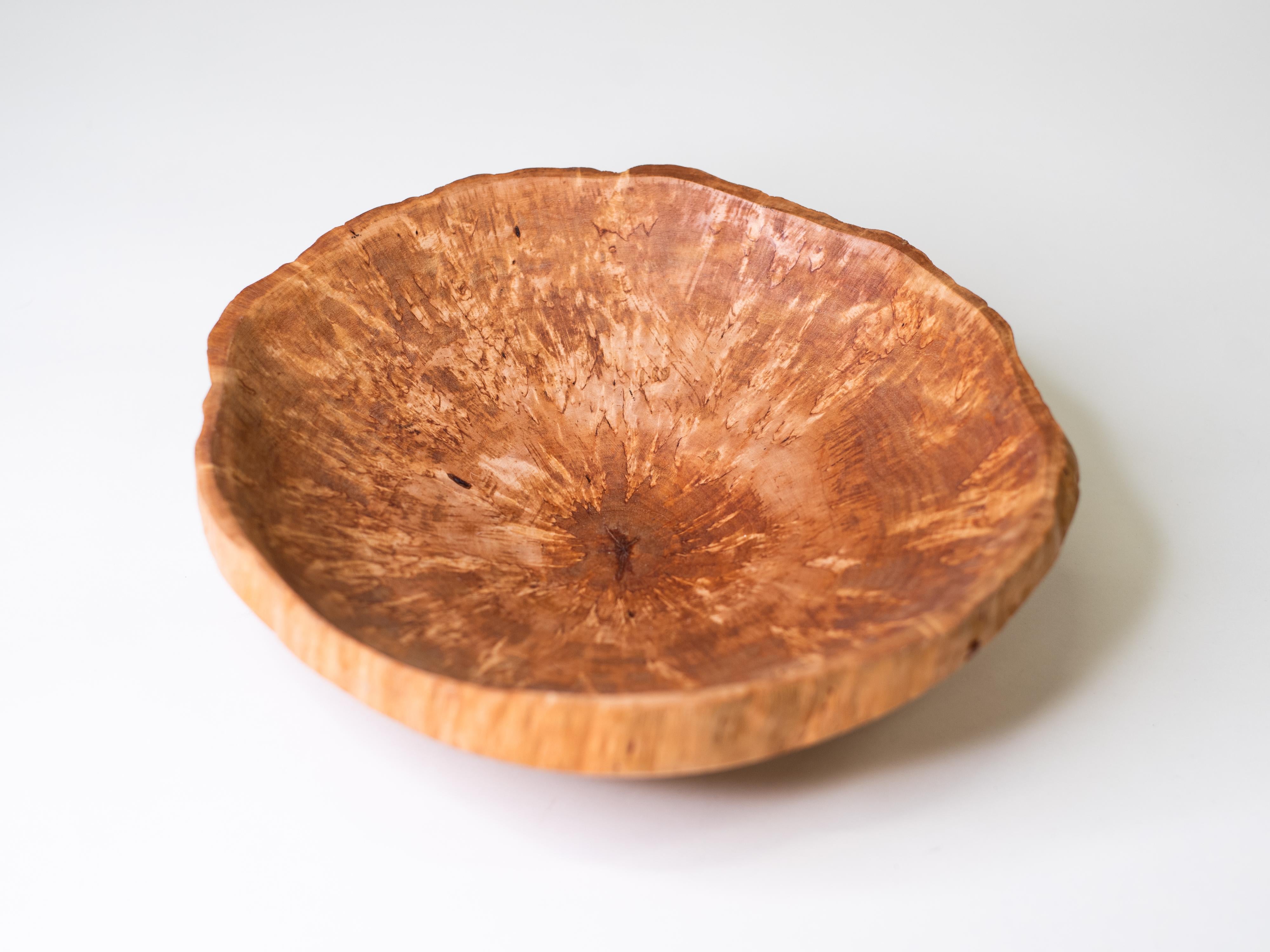 Late 20th Century Hand-Turned Curly Birch Bowl, Finland, 1970s For Sale