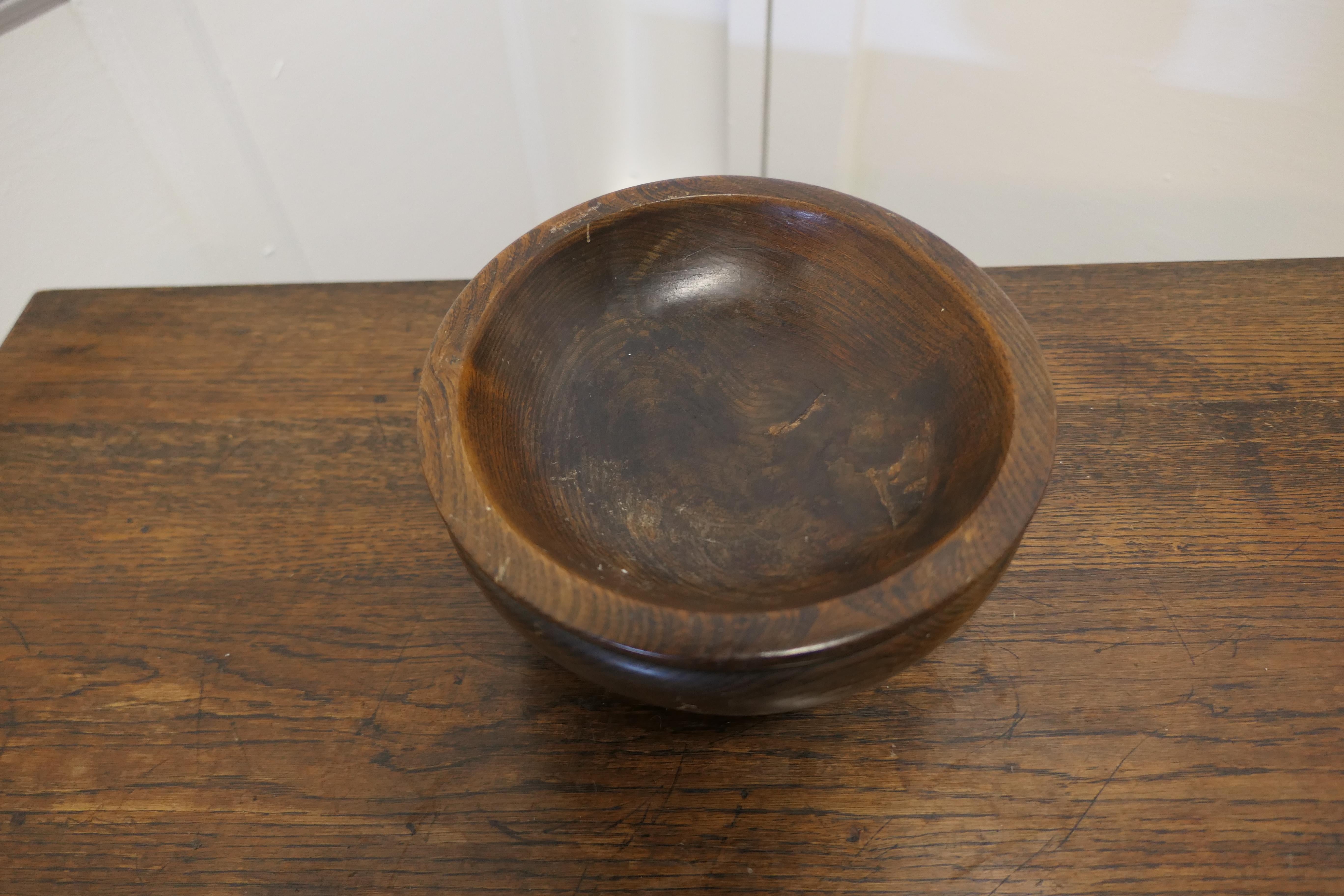 Country Hand Turned French Elm Wood Fruit Bowl For Sale