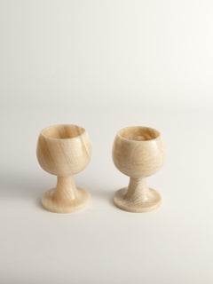 Candelabros de ónice marrón claro torneados a mano, set de 2