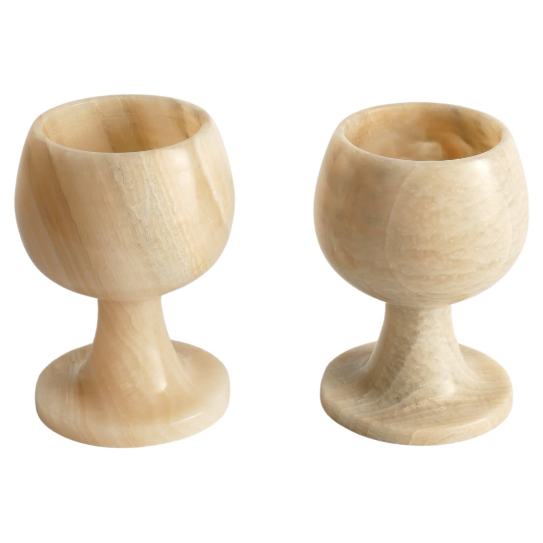 Handgedrehte Hellbraune Onyx-Kelch-Kerzenhalter, 2er-Set im Angebot